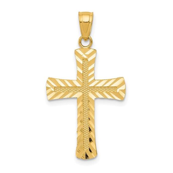 14k Yellow Gold Diamond-cut & Textured Cross Pendant 15 x 30mm